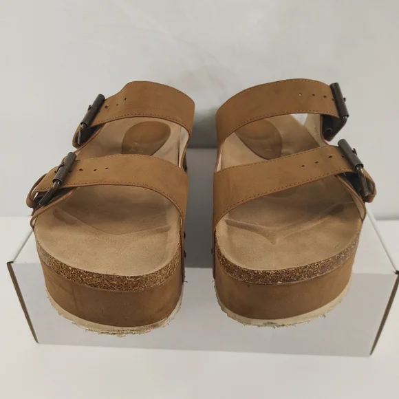 Altar’d State Serenna Platform Slide Sandals Size 9 Brown Double Buckle Boho - Picture 5 of 14